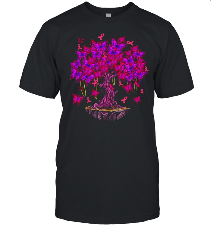 Butterfly Pink Ribbon Tree Breast Cancer Awareness T-shirt