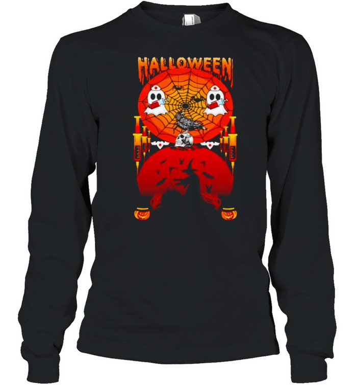 Halloween ghost witch vaccine shirt Long Sleeved T-shirt