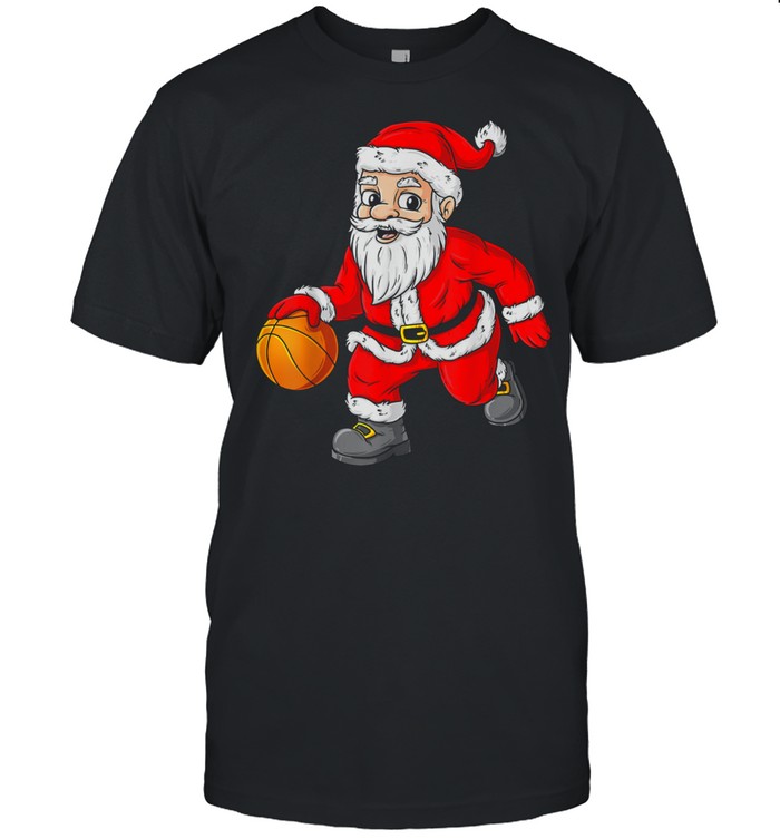 Christmas Santa Claus Dribbling A Basketball Xmas shirt