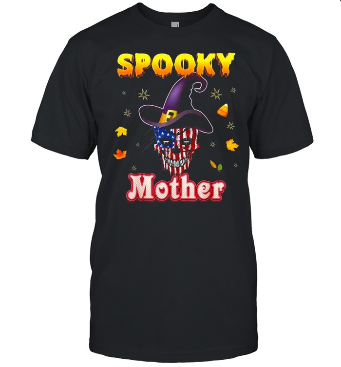 One Spooky Mother Halloween Skull America Flag Scary Witch Shirt