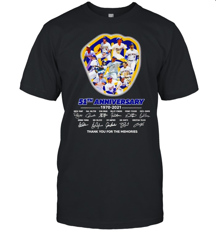 Milwaukee Brewers 51th Anniversary 1970 2021 Signatures Thank You For The Memories Signatures Shirt