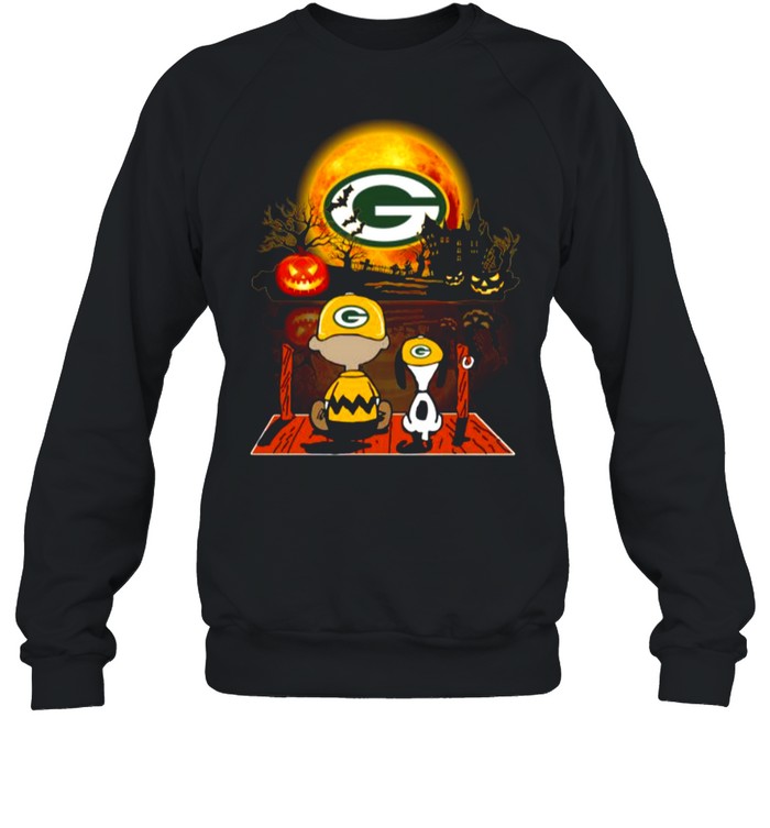 Snoopy and Charlie Brown Pumpkin Green Bay Packers Halloween Moon shirt Unisex Sweatshirt