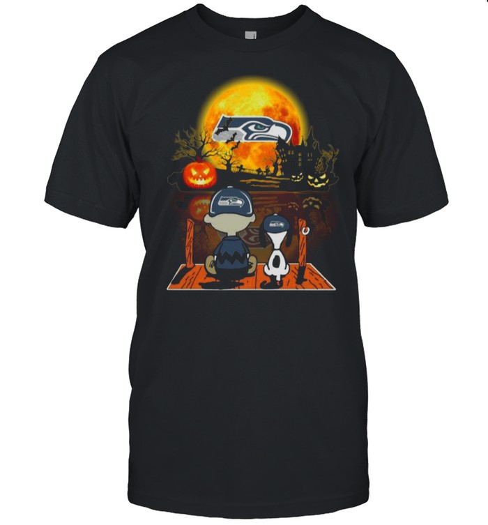 Snoopy and Charlie Brown Pumpkin Seattle Seahawks Halloween Moon shirt