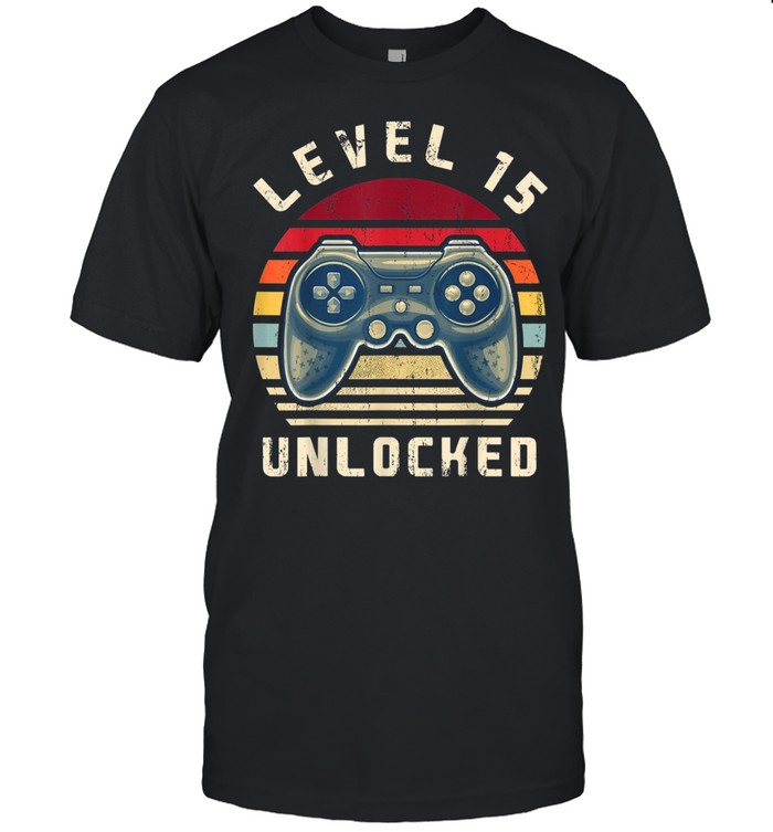 Level 15 Unlocked Retro Video Game 15th Birthday Gamer shirt