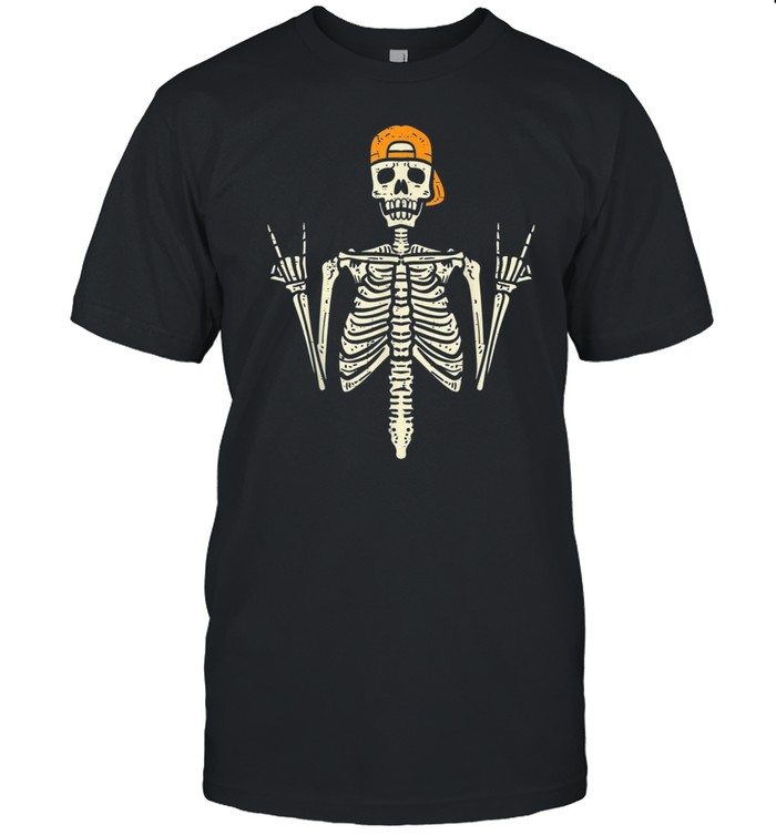 Rocker Skater Skeleton Cap Cool Halloween Punk Boys shirt