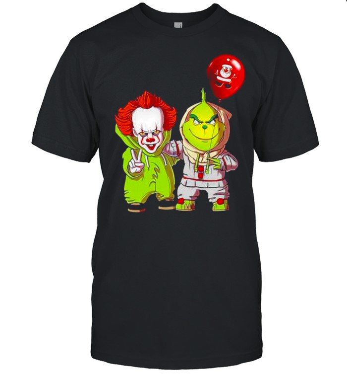 Baby Pennywise And Baby Grinch Merry Christmas Shirt