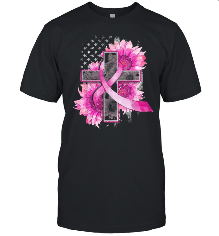 Christian Cross Pink Ribbon Sunflower Breast Cancer Warrior shirt