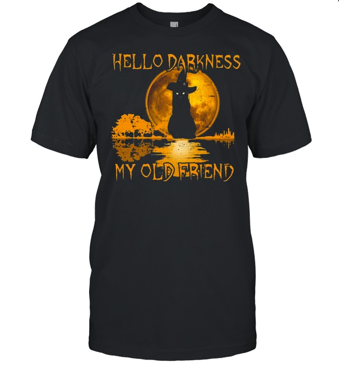 Black Cat Hello Darkness My Old Friend Witch Moon Halloween T-shirt