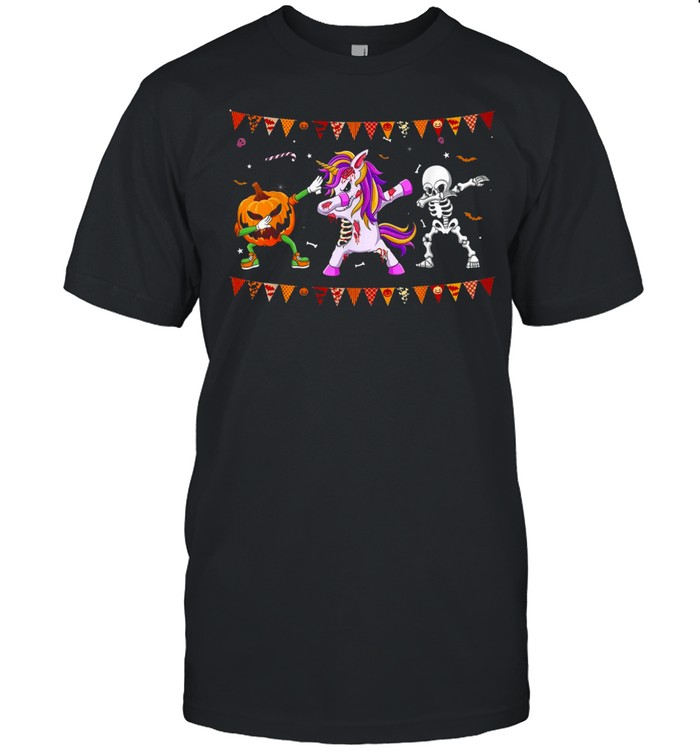 Dabbing Skeleton Unicorn Zombie Pumpkin Halloween Girls shirt