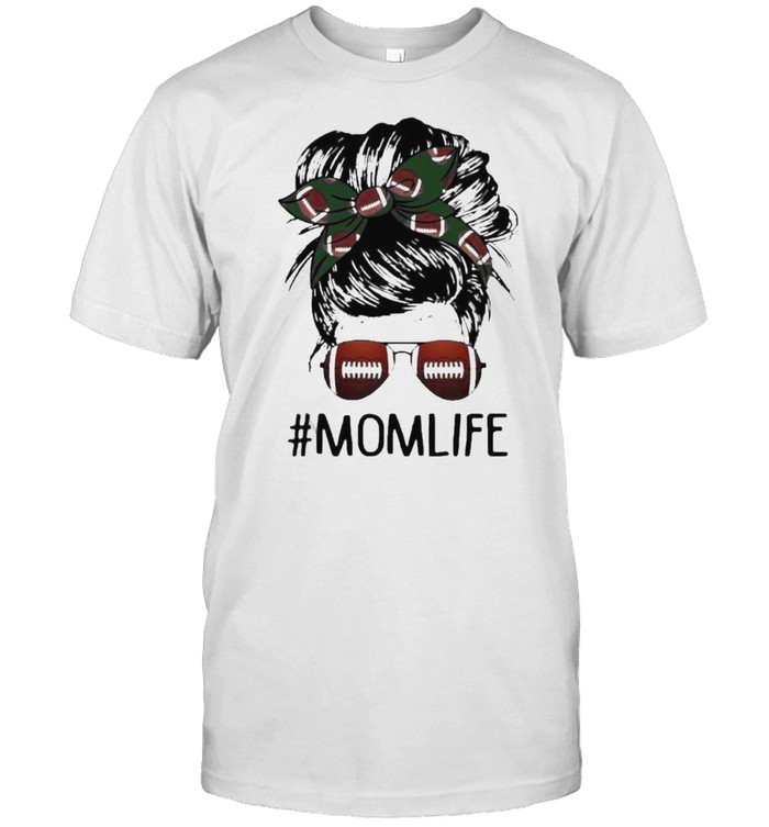 Mom life messy bun hair football shirt