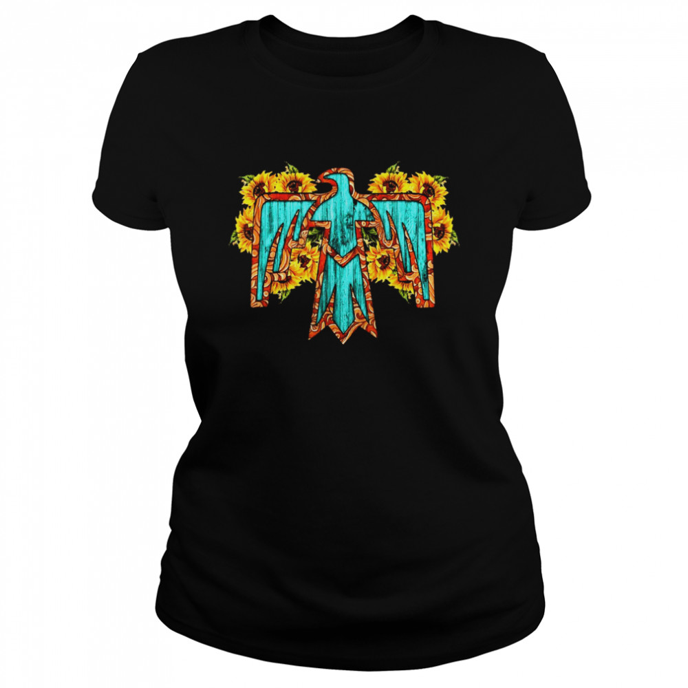 Sunflowers Turquoise Boho Native American Totem Thunderbird shirt Classic Women's T-shirt