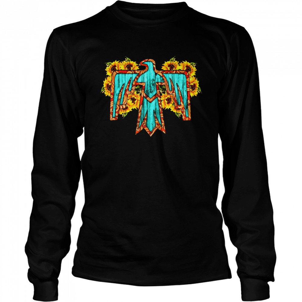 Sunflowers Turquoise Boho Native American Totem Thunderbird shirt Long Sleeved T-shirt
