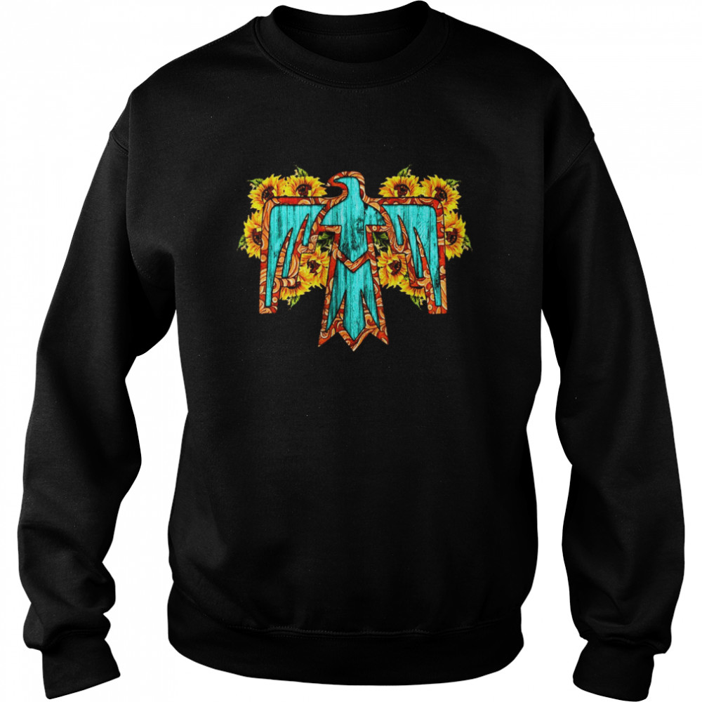 Sunflowers Turquoise Boho Native American Totem Thunderbird shirt Unisex Sweatshirt
