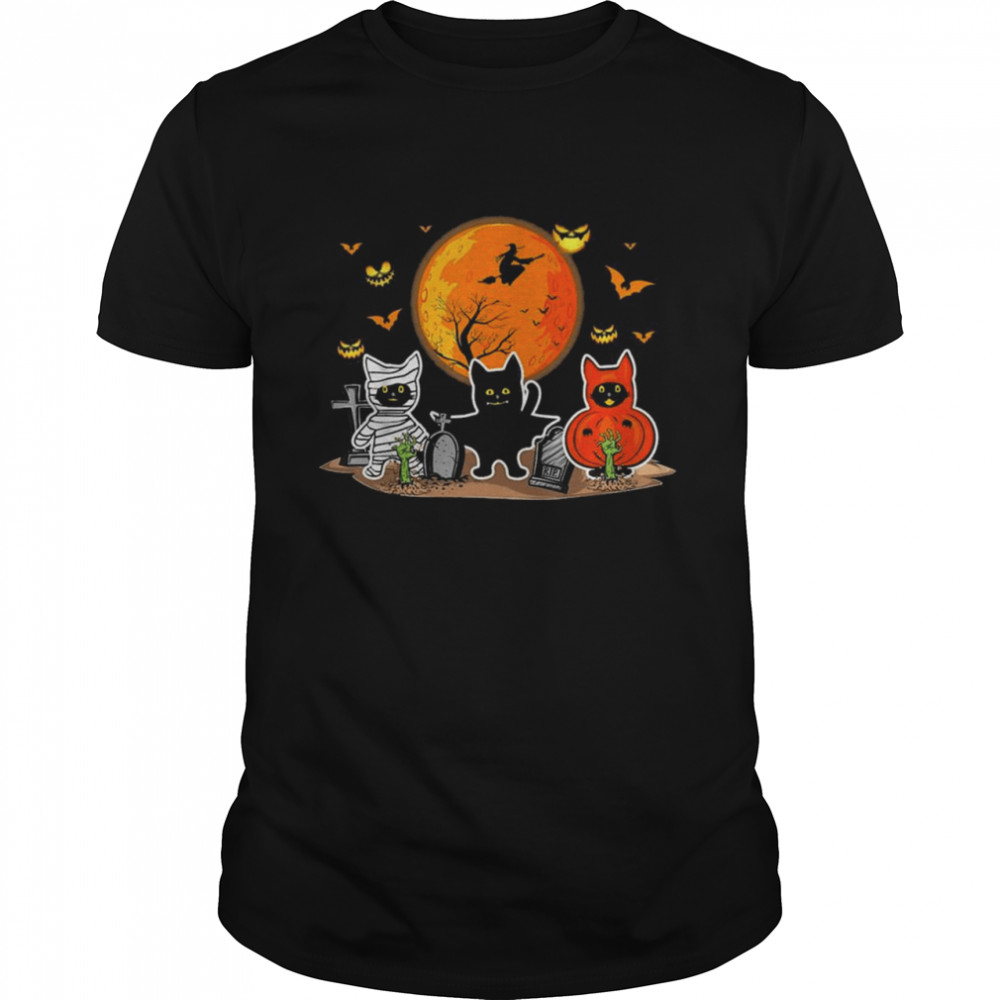 Black Cats Moon Pumpkin Witch Halloween Shirt