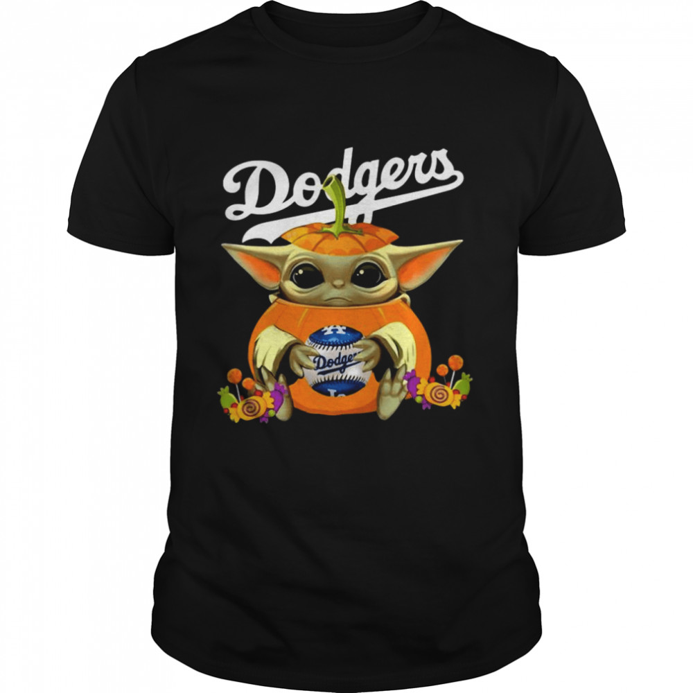 Baby Yoda Pumpkin Hug Los Angeles Dodgers Halloween Shirt