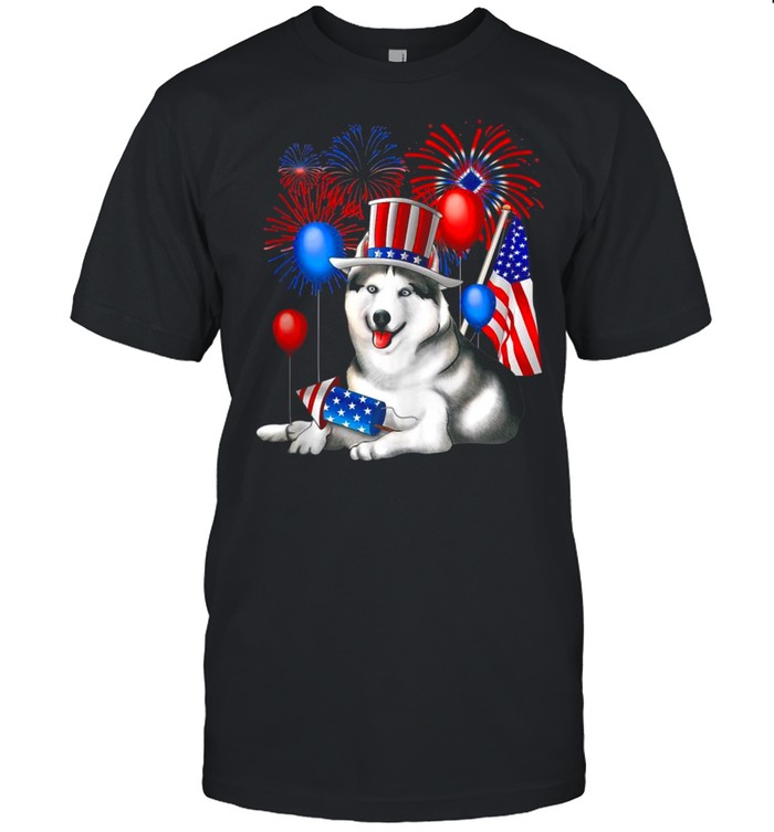 Girls 4th July Summer Outfit American Flag Husky Dog shirt Classic Men's T-shirt