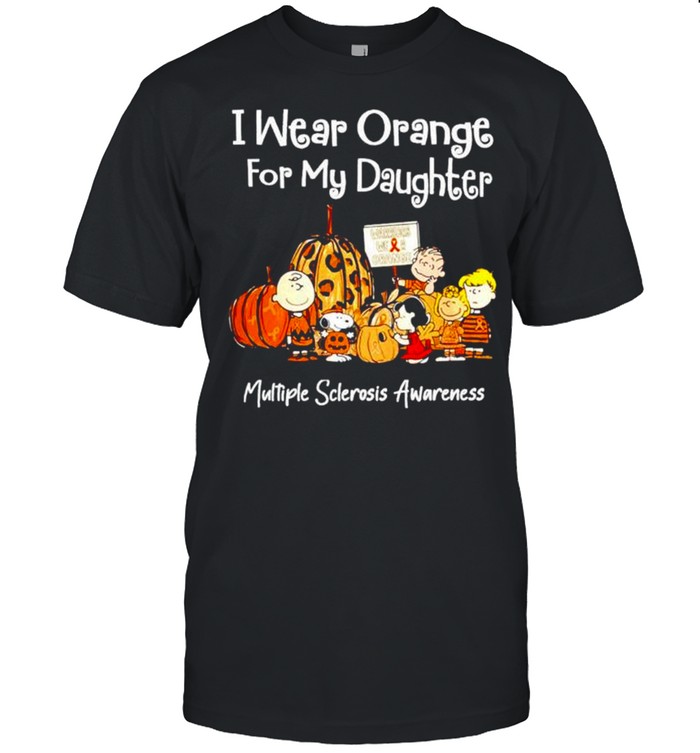 Peanuts characters I wear orange for my daughter multiple sclerosis awareness shirt