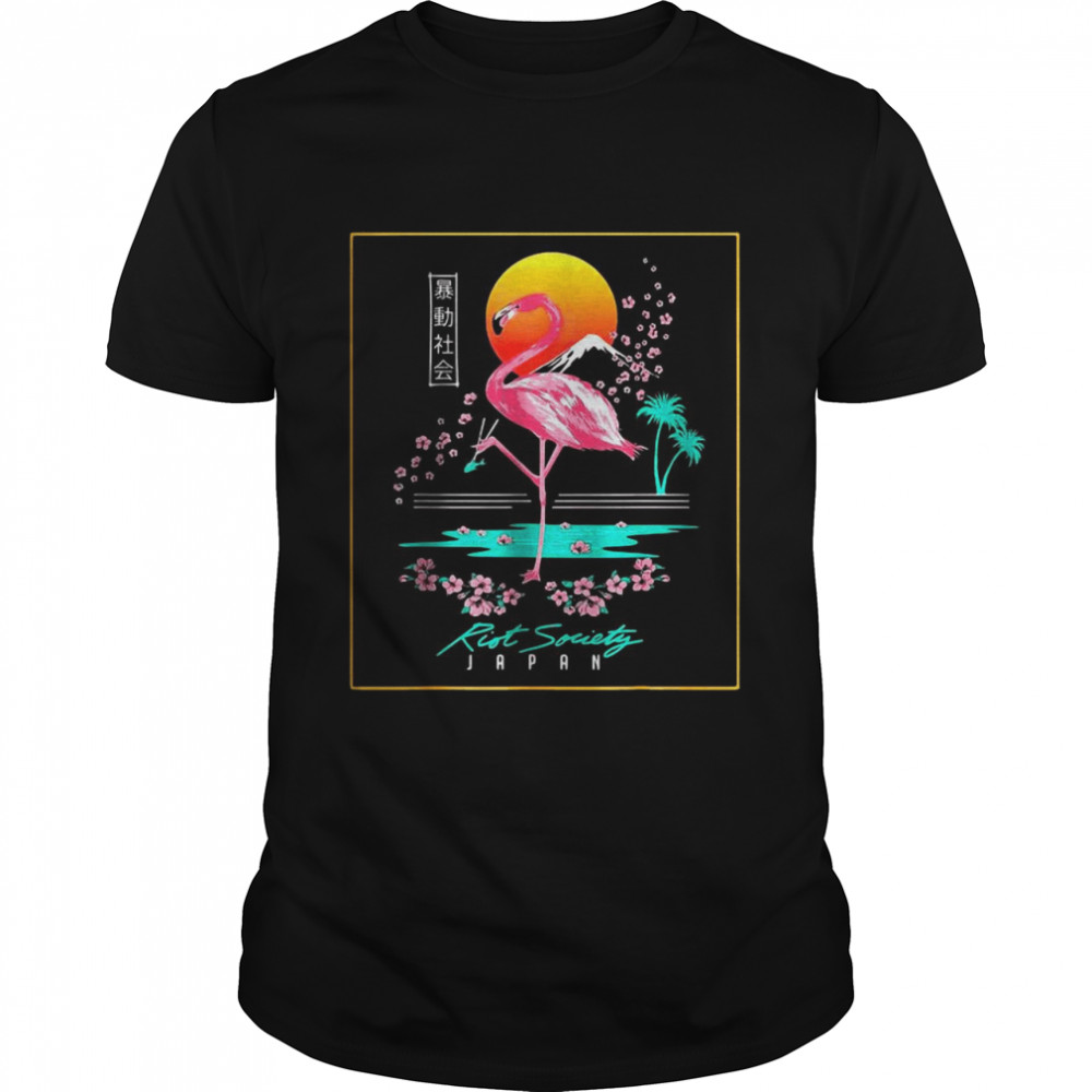 Riot Society Graphic Embroidered Flamingo Japan T-shirt