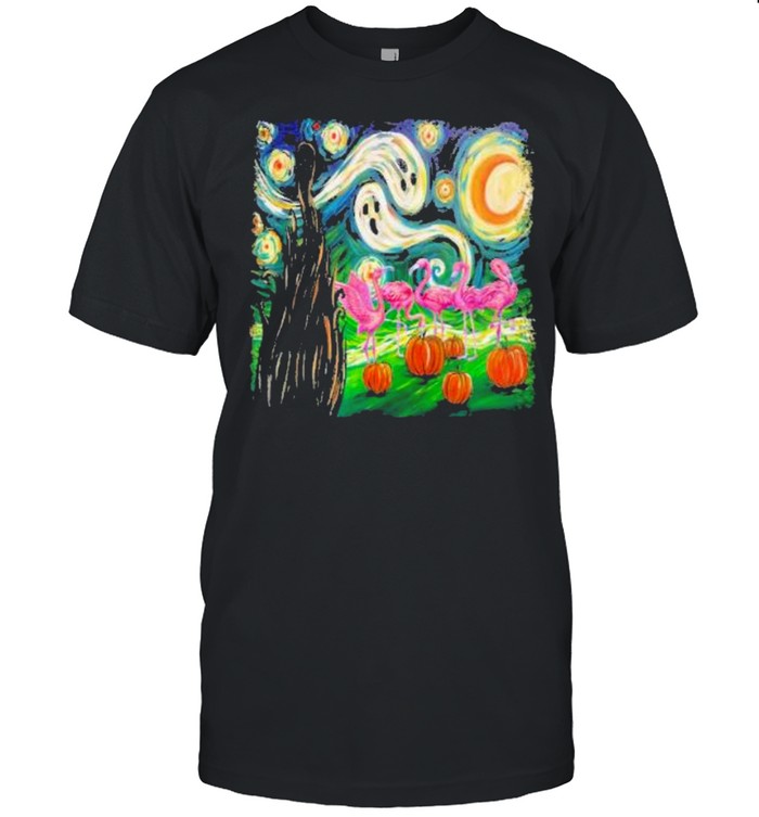 Flamingo In Halloween Night Sky Shirt