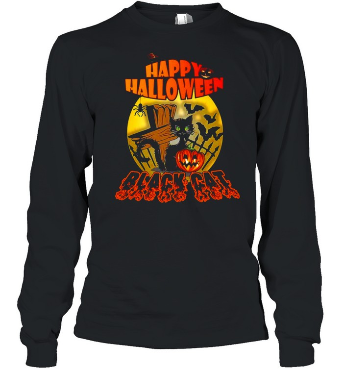Happy Halloween Black Cat 2021 T-shirt Long Sleeved T-shirt