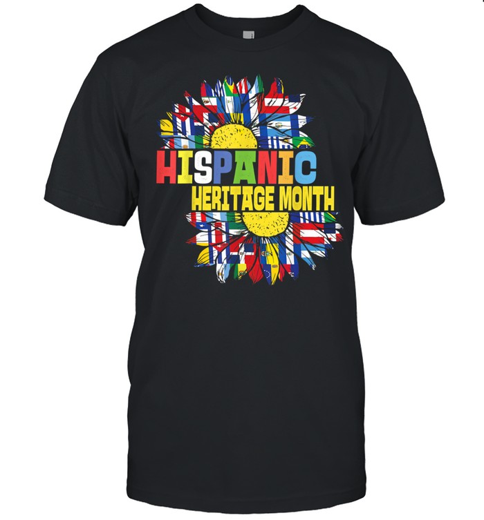 Hispanic Heritage Month Sunflower All Latino Countries Flags shirt