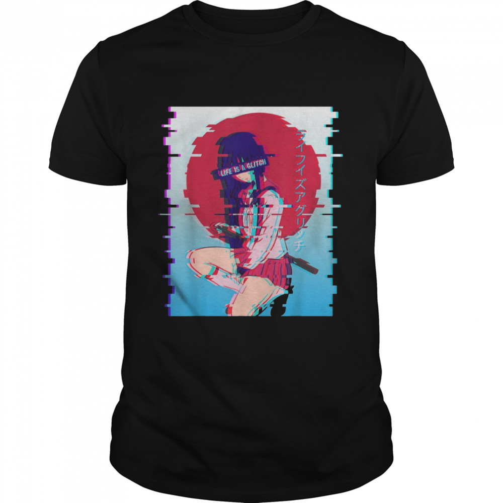 Japanese Anime School Girl Life Is A Glitch Vaporwave Aesthe shirt