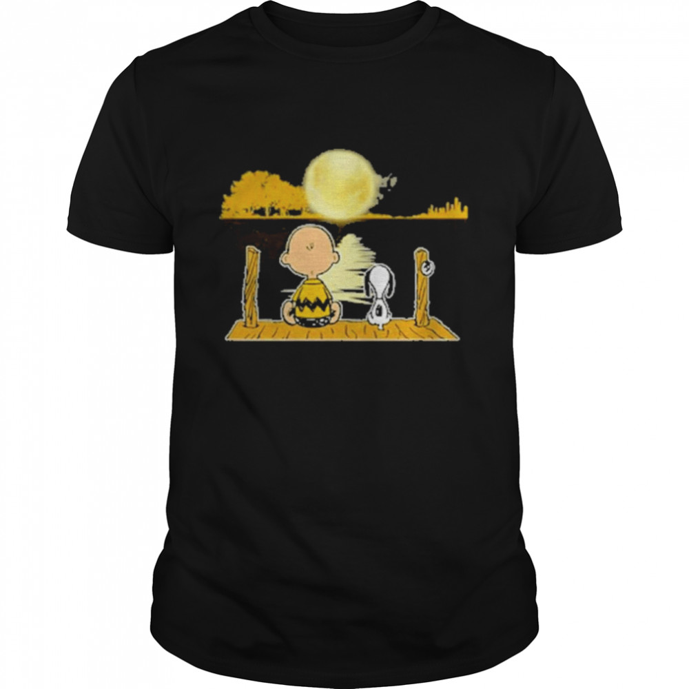 Snoopy and Charlie Brown Moon Guitar Water Reflection shirt
