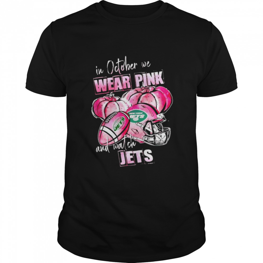 In october we wear pink and watch Jets Breast Cancer Halloween shirt
