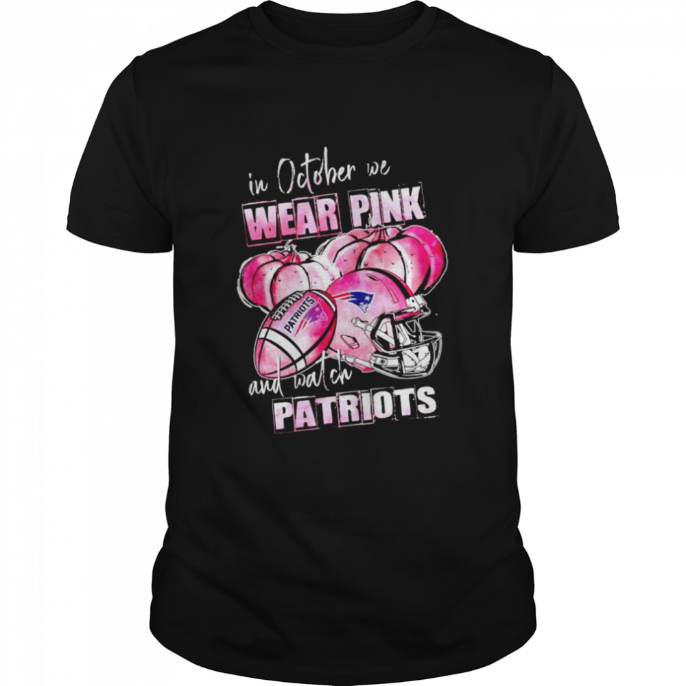 In october we wear pink and watch Patriots Breast Cancer Halloween shirt