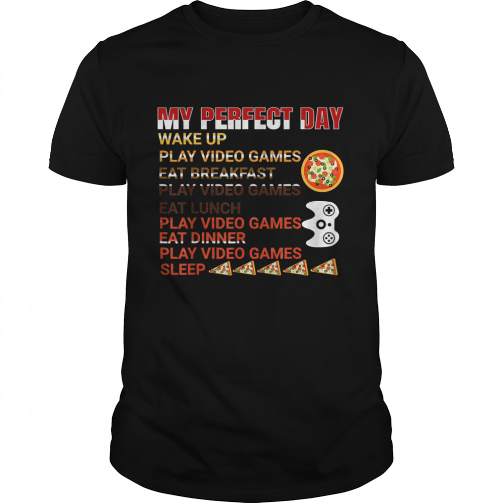 My Perfect Day Pizza Videospiele Gamer Controller Vintage Shirt