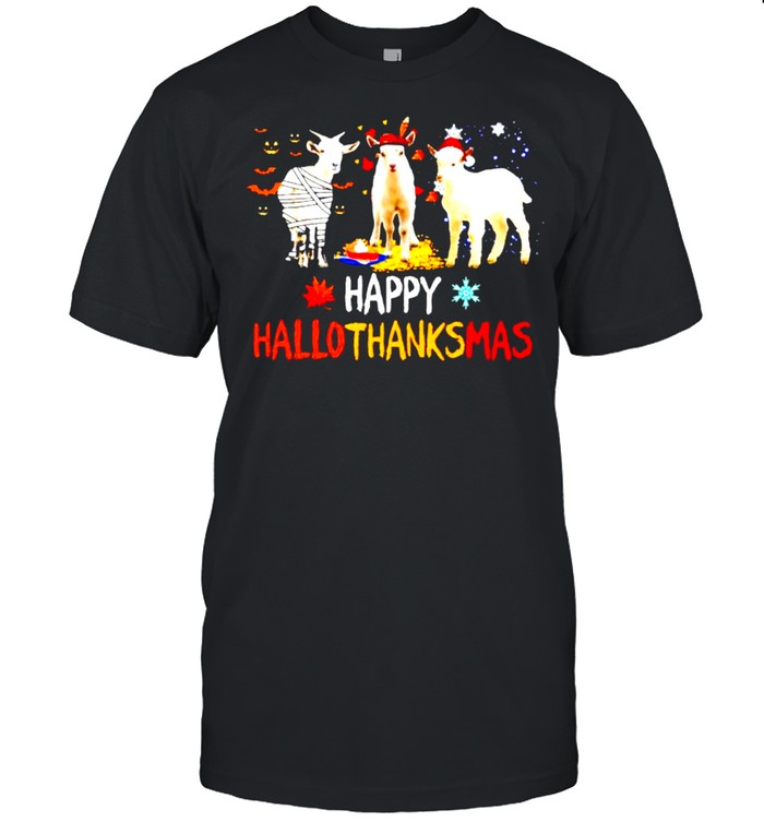 Goats happy Hallothanksmas Halloween Thanksgiving Christmas shirt