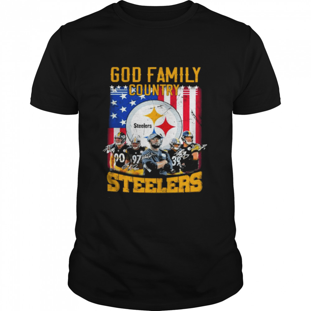 God Family Country Pittsburgh Steelers Football Signatures American Flag Shirt