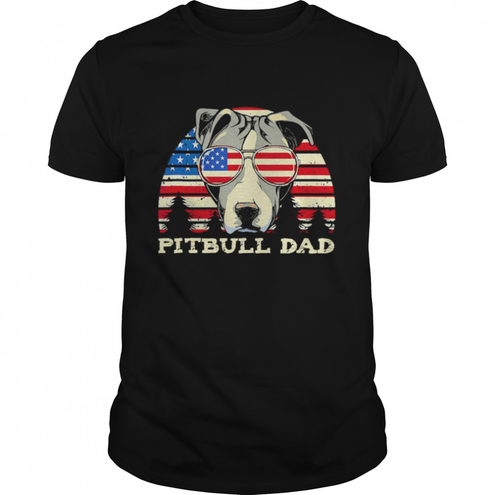 Pitbull dad Glasses American flag shirt