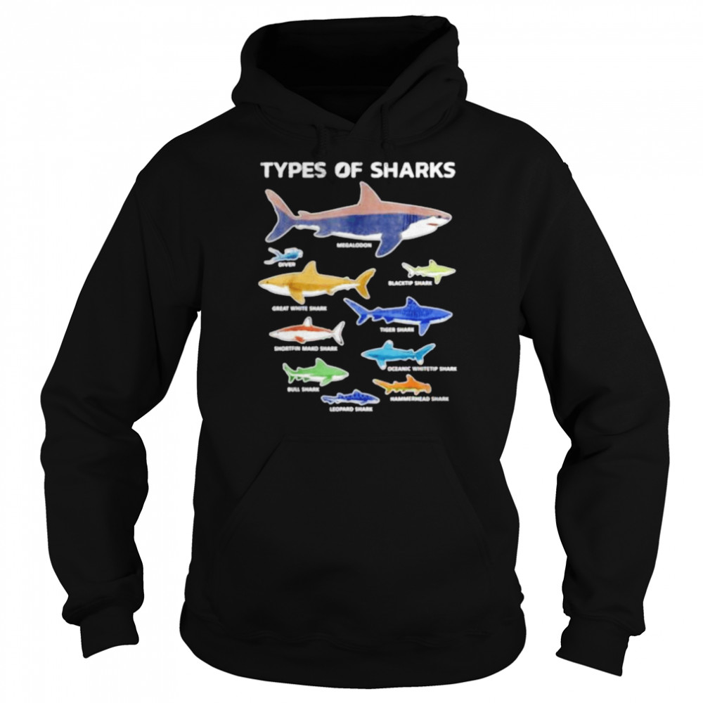 9 Types of sharks educational colorful ocean shirt Unisex Hoodie