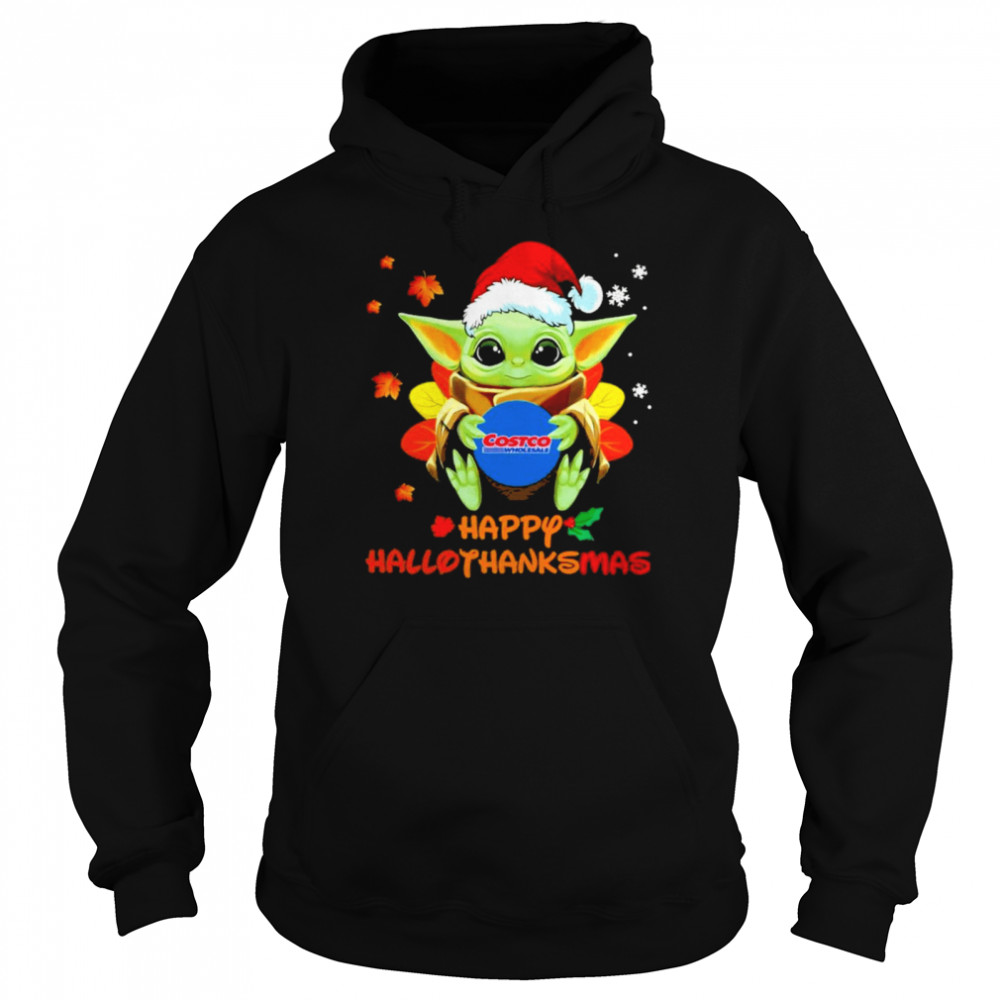 Baby Yoda hug Costo Wholesale Happy Hallothanksmas shirt Unisex Hoodie
