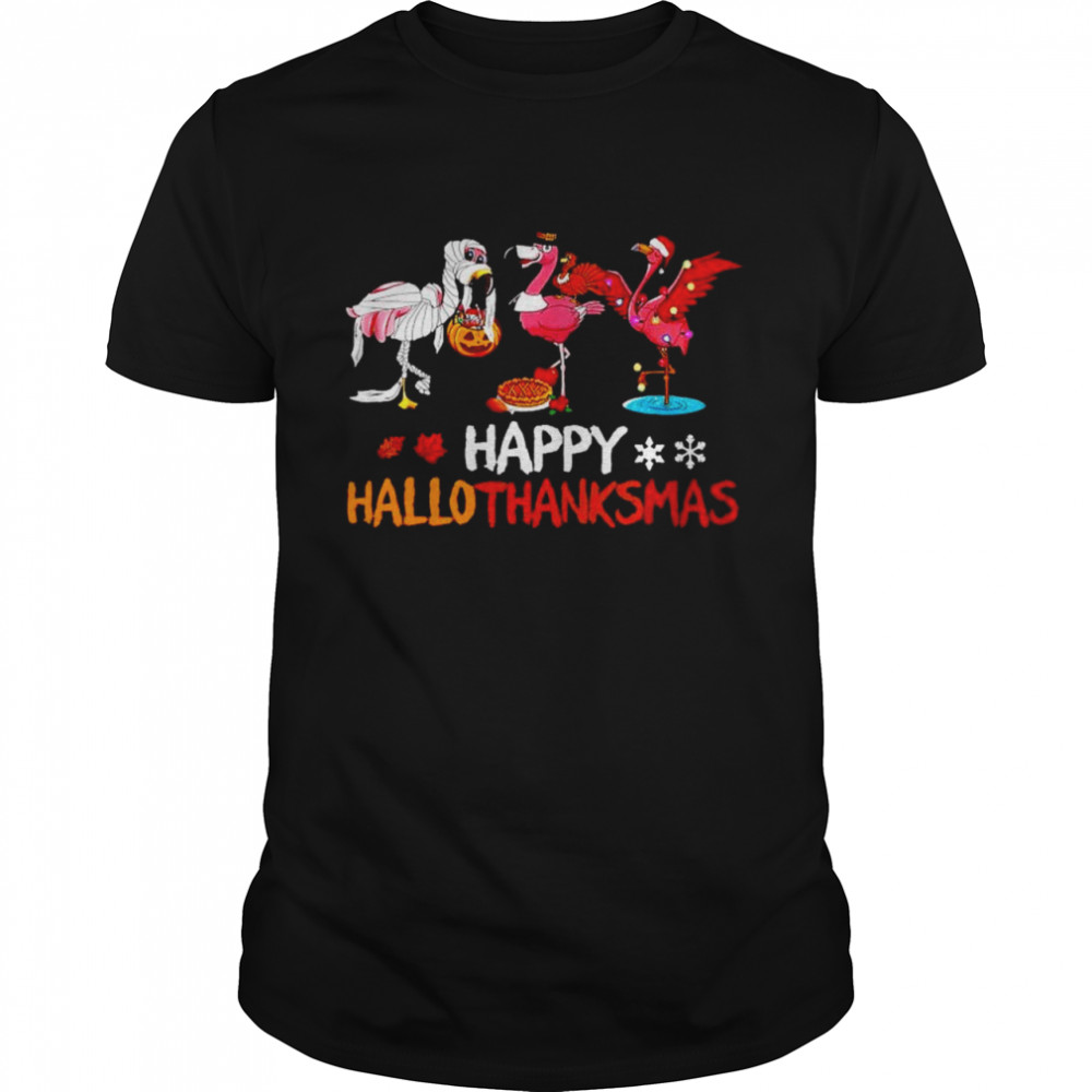 Flamingo happy Hallothanksmas Halloween Thanksgiving Christmas shirt Classic Men's T-shirt