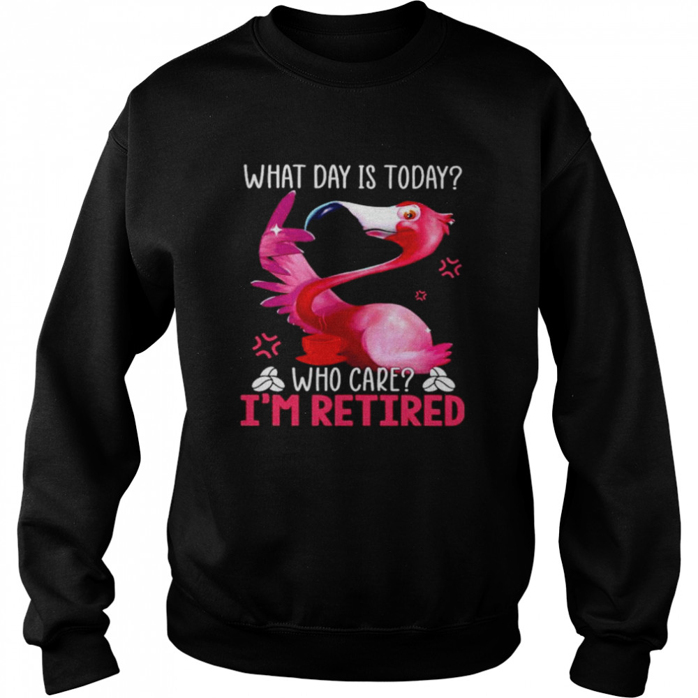 Flamingo what day is today who care I’m retired shirt Unisex Sweatshirt