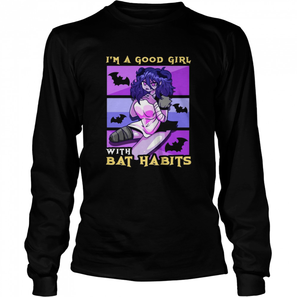 Goth Fun Anime Gothic Style I’m A Good Girl With Bat Habits  Long Sleeved T-shirt