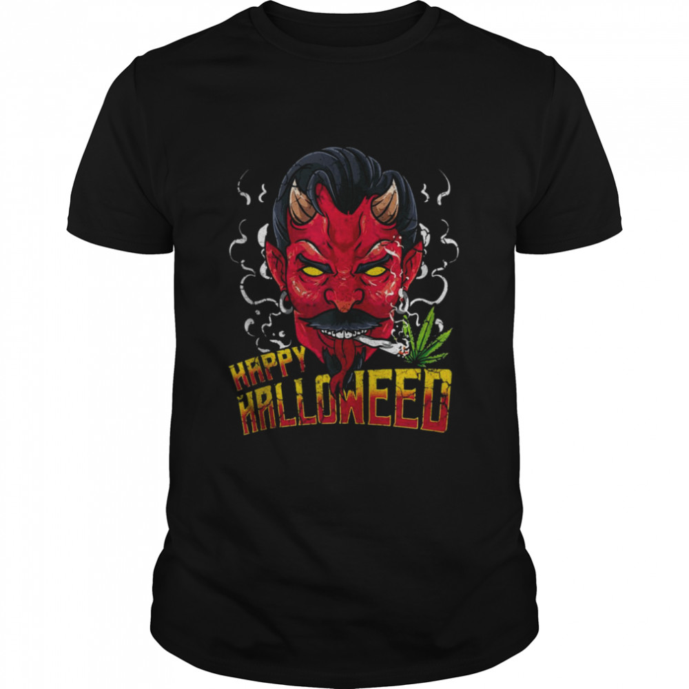Happy Halloweed Marijuana Devil Cannabis Weed Halloween 420 T-shirt