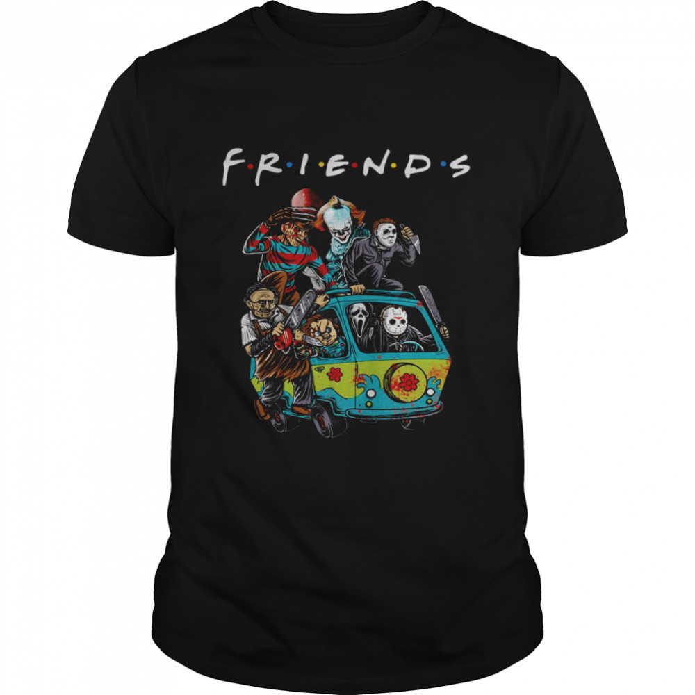Horror characters on the hippie van Friends shirt