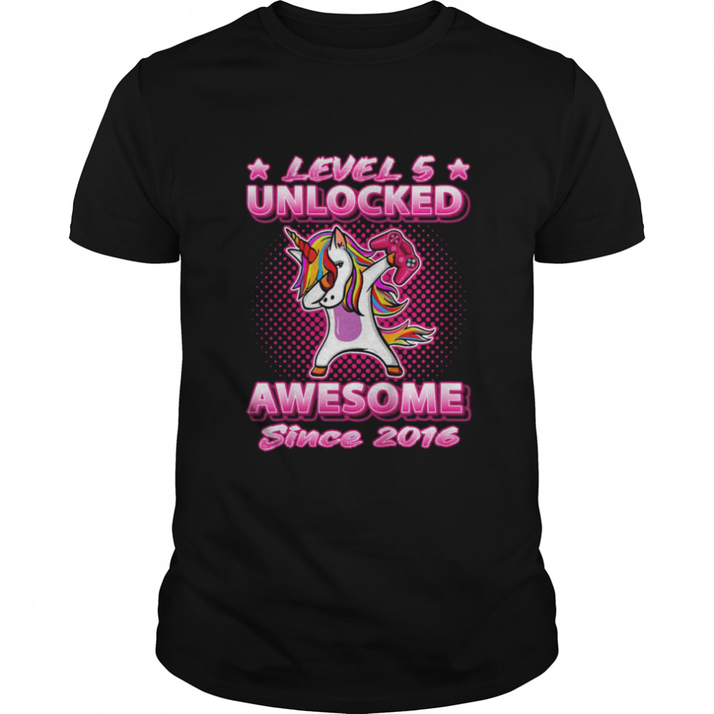 Youth Level 5 Unlocked Awesome Since 2016 Dabbing Unicorn Birthday Shirt