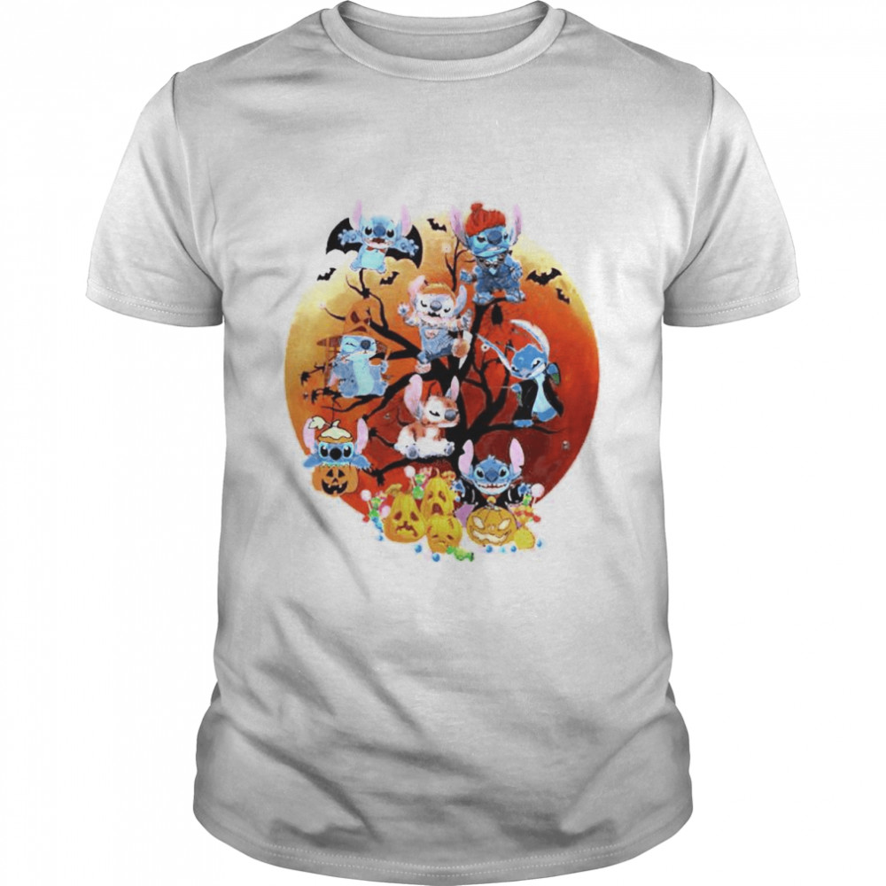 Stitch on Halloween tree shirt