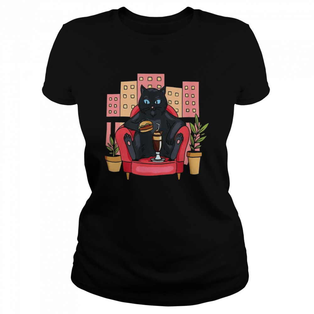 Cat in an armchair, cool pet, home office, burger  Classic Women's T-shirt