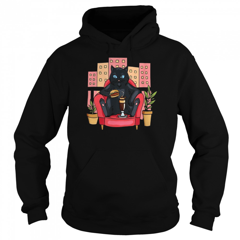Cat in an armchair, cool pet, home office, burger  Unisex Hoodie