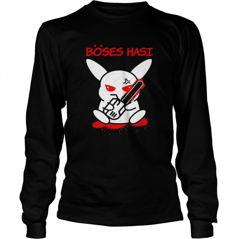 Evil Hasi Horror Rabbit Easter Chainsaw shirt Long Sleeved T-shirt