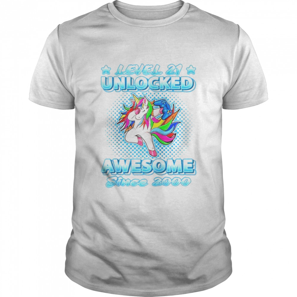 Level 21 Unlocked Awesome Since 2000 Dabbing Unicorn Bday Shirt