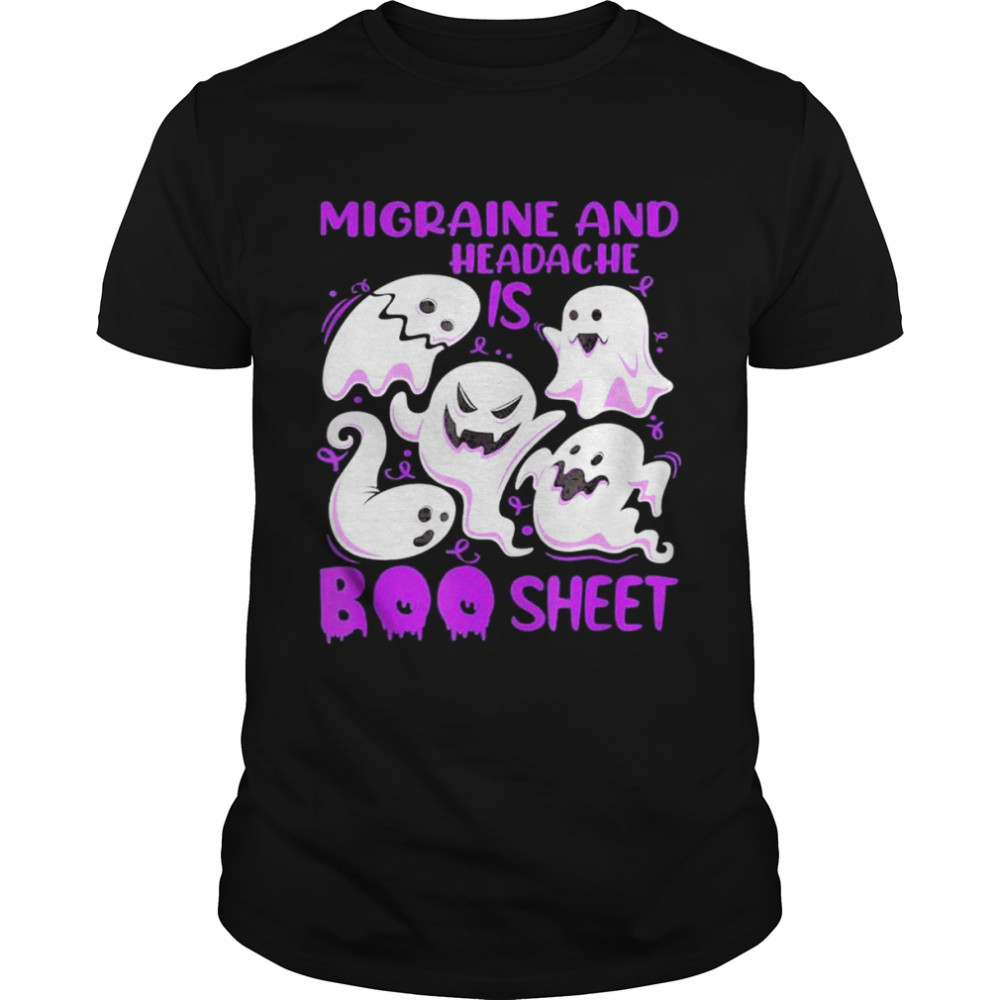 Migraine and Headache is Boo Sheet Purple Halloween Ghost shirt