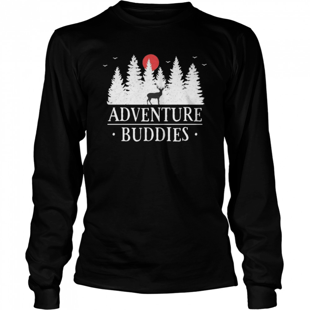 Adventure Buddies Deer Hiking Vintage Retro T-shirt Long Sleeved T-shirt