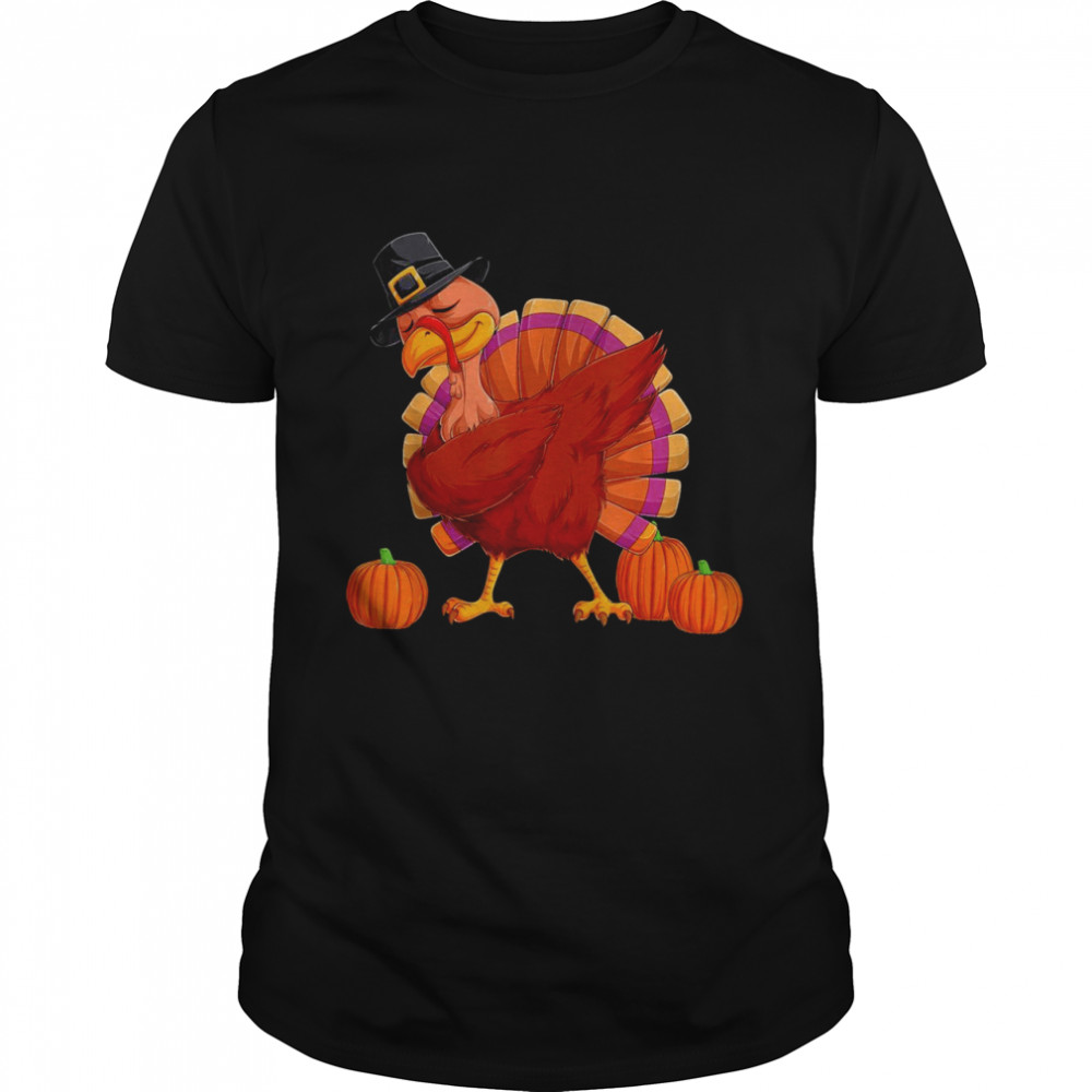 Dabbing Turkey Pumpkin Thanksgiving Day Pilgrim Boy Kid Shirt