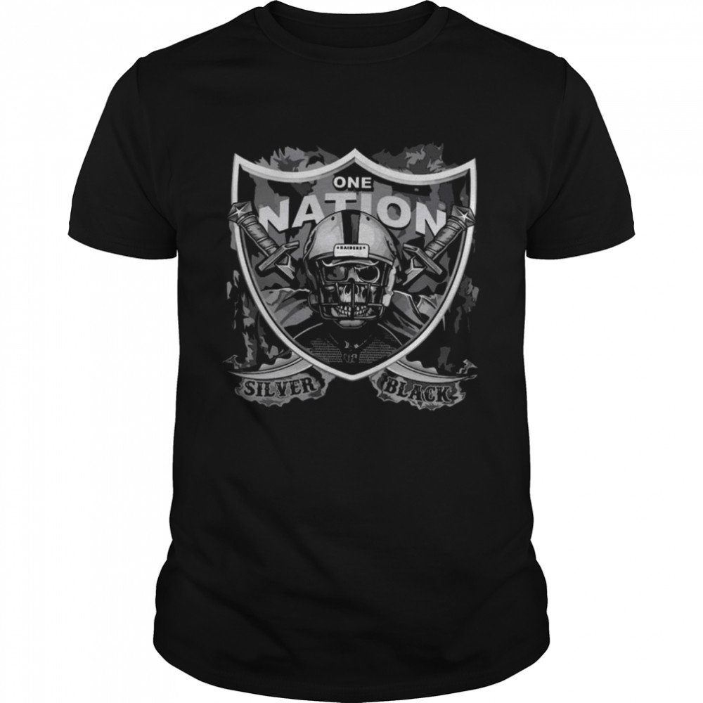 Las Vegas Raiders Skull On Nation Silver Black shirt